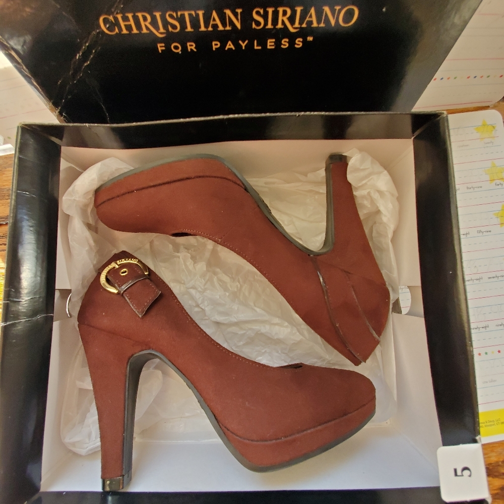 Brown suede like pumps from Christian Siriano